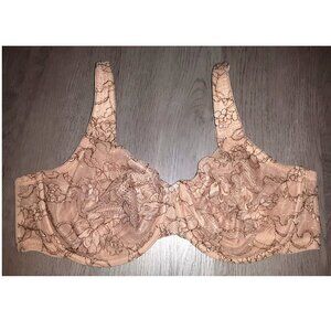 Cacique Unlined Full Coverage Bra Plus Size 42D Beige Tan Light Brown Lace